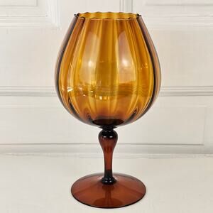 Vintage 1960s MCM Mid century amber brown glass pedestal bowl vase 5 x 12